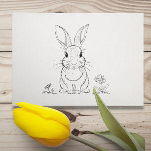 Cute Rabbit Line Art Rubber Stamp