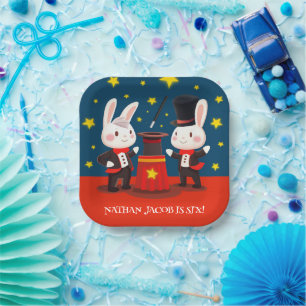 Cute Rabbit Magicians on Stage Magical Birthday Paper Plate