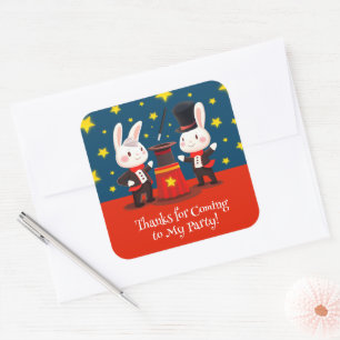 Cute Rabbit Magicians on Stage Magical Birthday Square Sticker