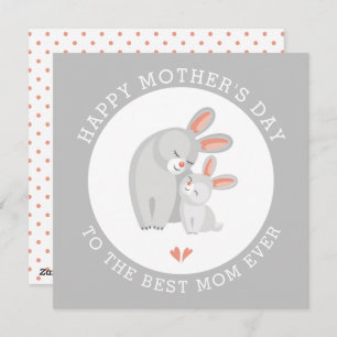 Cute rabbit mother and bunny baby grey Mothers Day Holiday Card