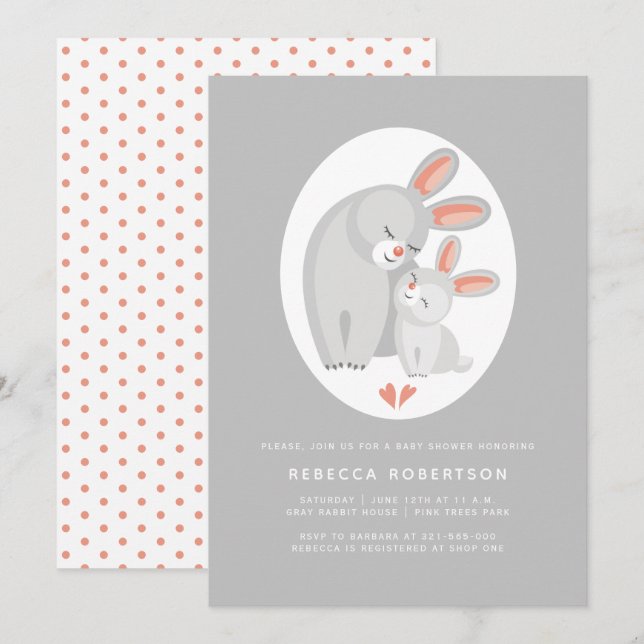 Cute rabbit mother and bunny baby shower invitation (Front/Back)