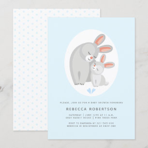 Cute rabbit mother and bunny blue baby boy shower invitation