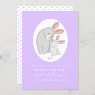 Cute rabbit mother and bunny lavender baby shower invitation