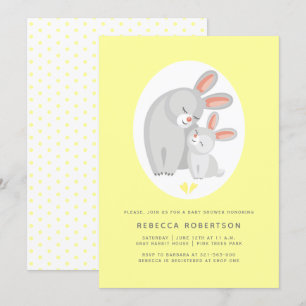 Cute rabbit mother, bunny pale yellow baby shower invitation
