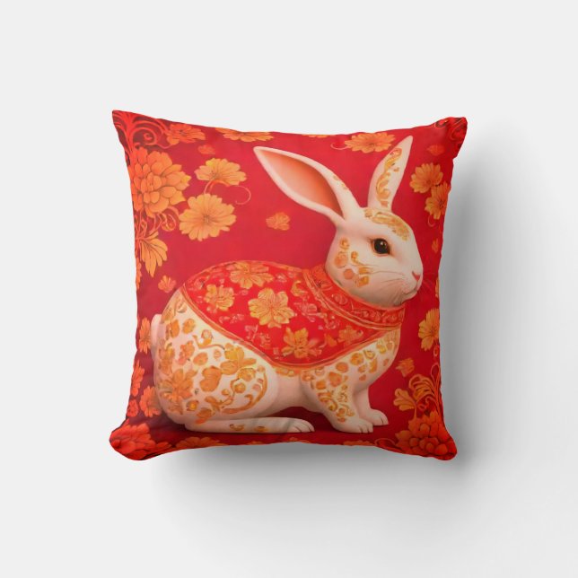 Cute rabbit new Chinese year Throw Pillow (Front)