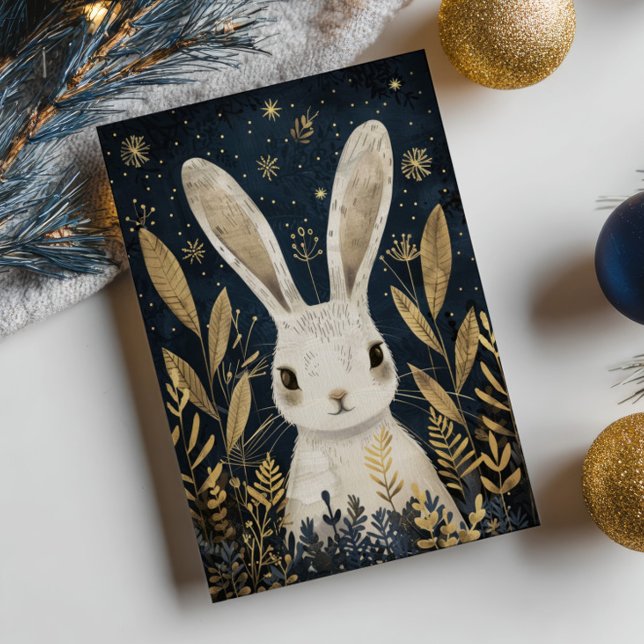 Cute Rabbit Nordic Woodland Merry Christmas Photo  Holiday Card (Creator Uploaded)