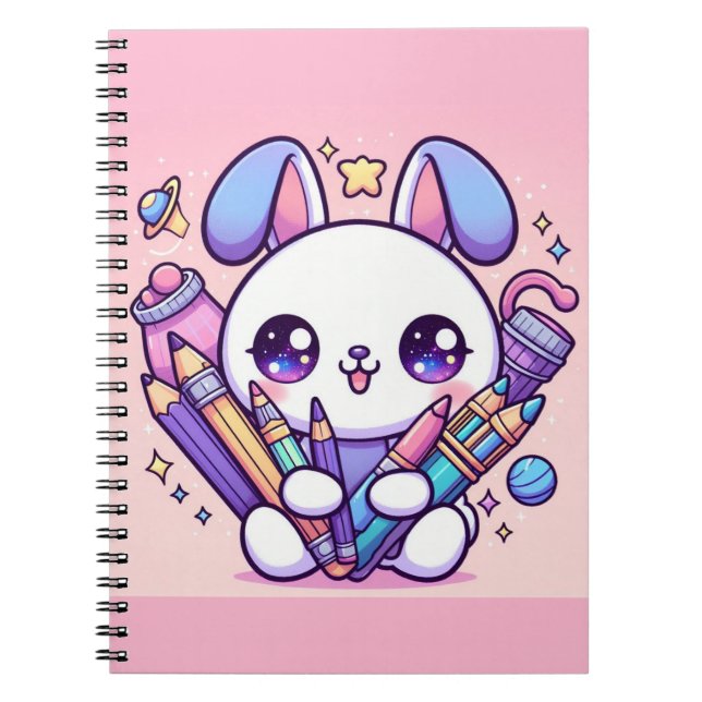 Cute Rabbit notebook with art supplies (Front)