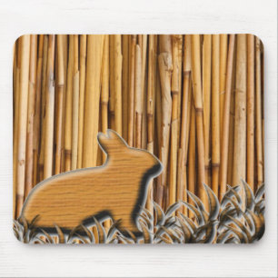 Cute Rabbit On Bamboo Background Mouse Mat