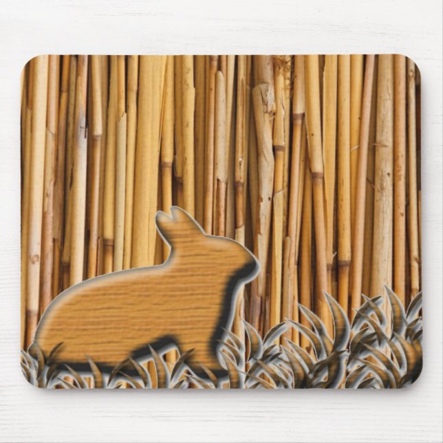 Cute Rabbit On Bamboo Background Mouse Mat (Front)