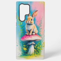 Cute Rabbit on Mushroom Colourful Animal
