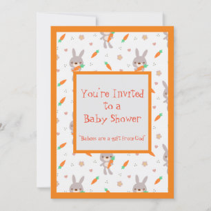 Cute Rabbit Orange Boy Girl Shower Invitation