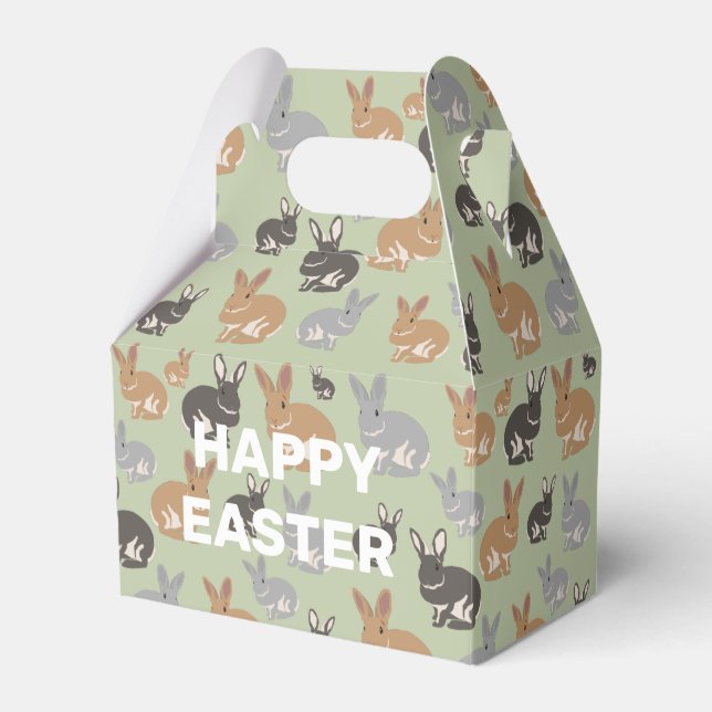 Cute Rabbit Pattern Neutral Colours Happy Easter Favour Box (Front Side)