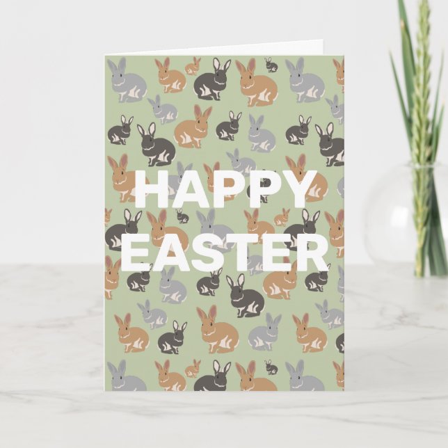 Cute Rabbit Pattern Neutral Colours Happy Easter Holiday Card (Front)