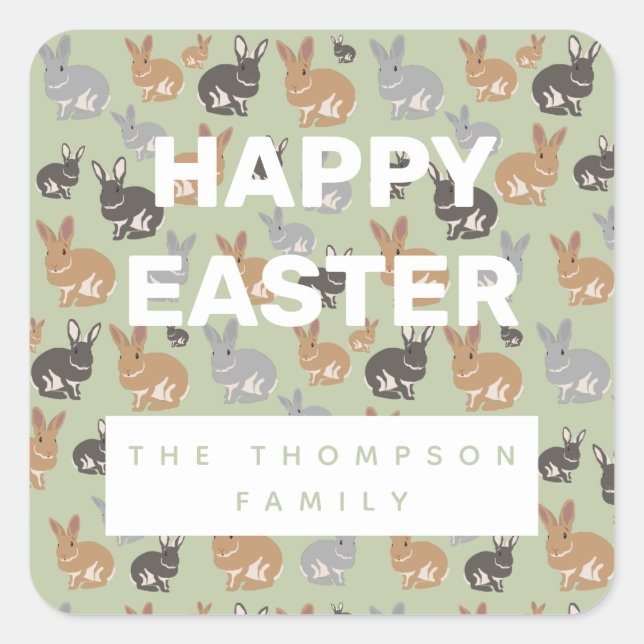 Cute Rabbit Pattern Neutral Colours Happy Easter Square Sticker (Front)