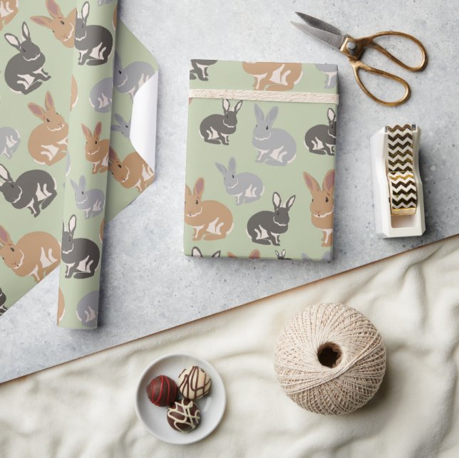 Cute Rabbit Pattern Neutral Colours Wrapping Wrapping Paper (Crafts)