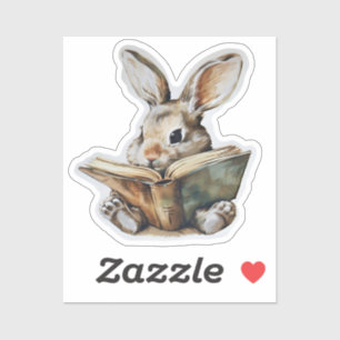 Cute rabbit reading book retro children