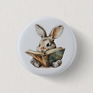 Cute rabbit reading book retro children 3 cm round badge