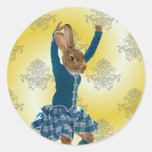 Cute rabbit Scottish highland dancer Classic Round Sticker