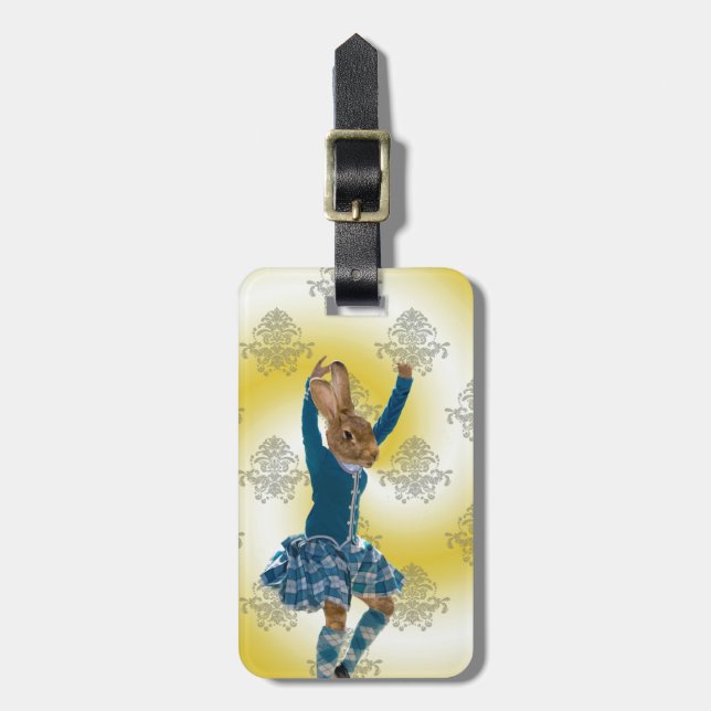 Cute rabbit Scottish highland dancer Luggage Tag (Front Vertical)