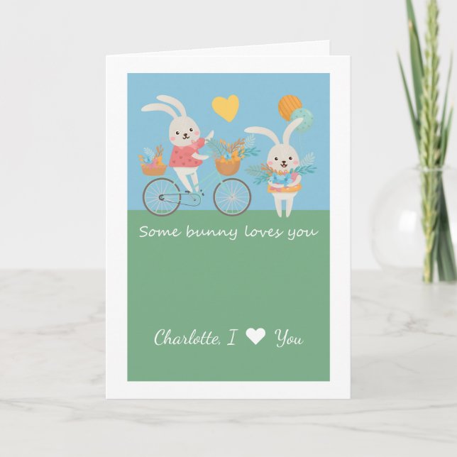 Cute Rabbit Some Bunny Loves You Personalised Card (Front)