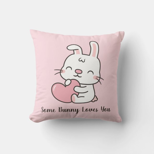 Cute Rabbit, Some Bunny Loves You, Pink Valentine Cushion (Front)