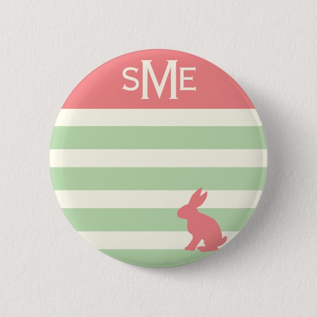 Cute rabbit stripe personalised monogram 6 cm round badge (Front)
