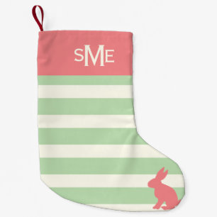 Cute rabbit stripe personalised monogram small christmas stocking