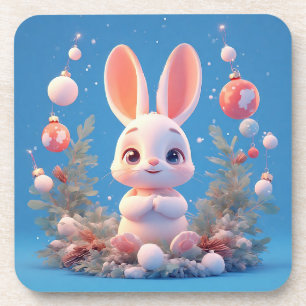 Cute Rabbit Surrounded by Decorations Coaster