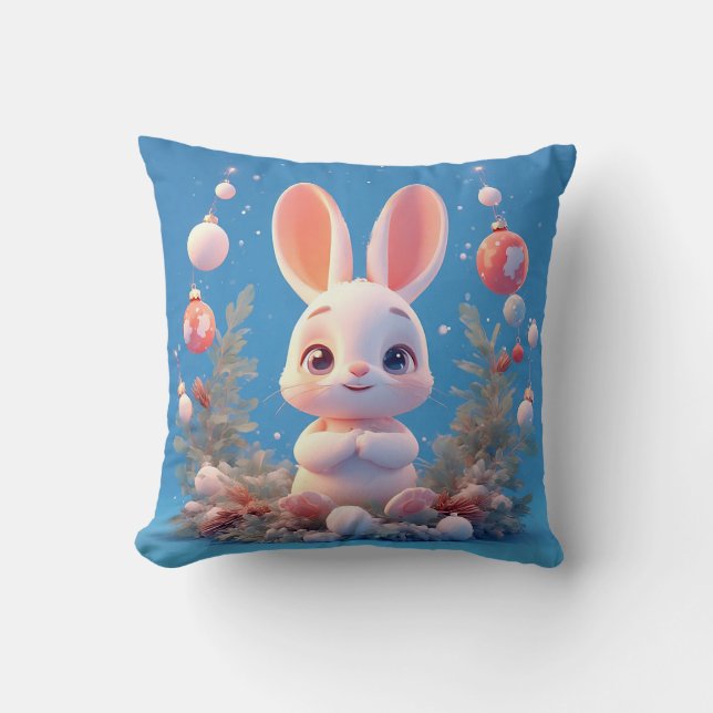 Cute Rabbit Surrounded by Decorations Cushion (Front)