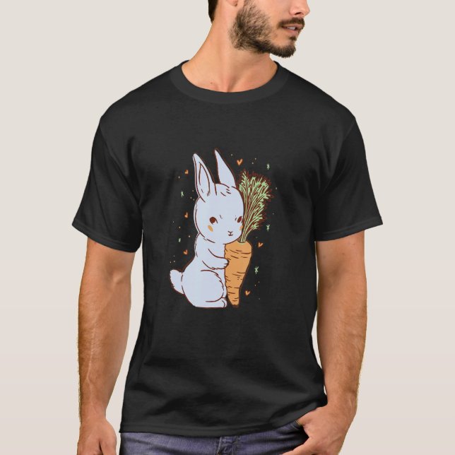 Cute rabbit that hugs a carrot with hearts T-Shirt (Front)