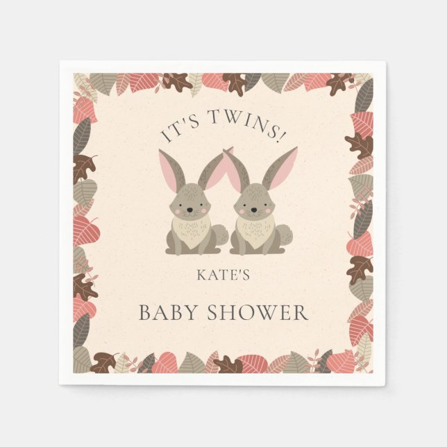 Cute Rabbit Twins Woodland Animals Baby Shower Napkin (Front)
