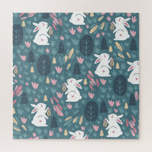Cute rabbit: vintage seamless print. jigsaw puzzle
