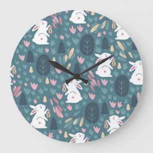 Cute rabbit: vintage seamless print. large clock