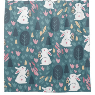 Cute rabbit: vintage seamless print. shower curtain