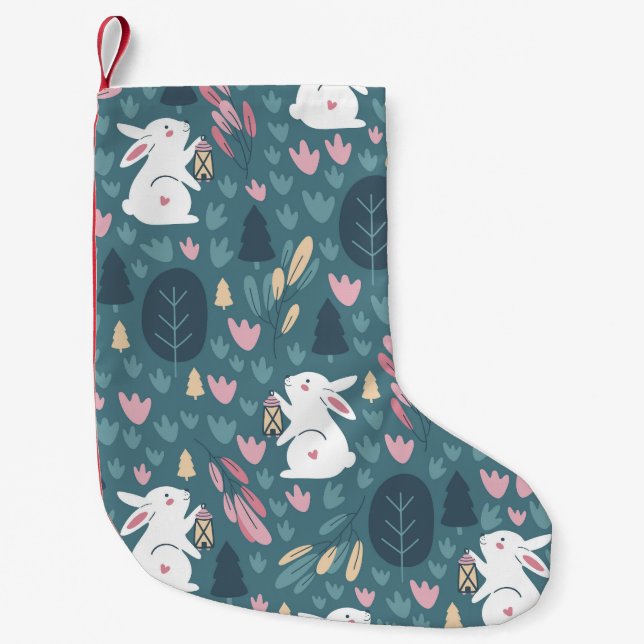 Cute rabbit: vintage seamless print. small christmas stocking (Front)