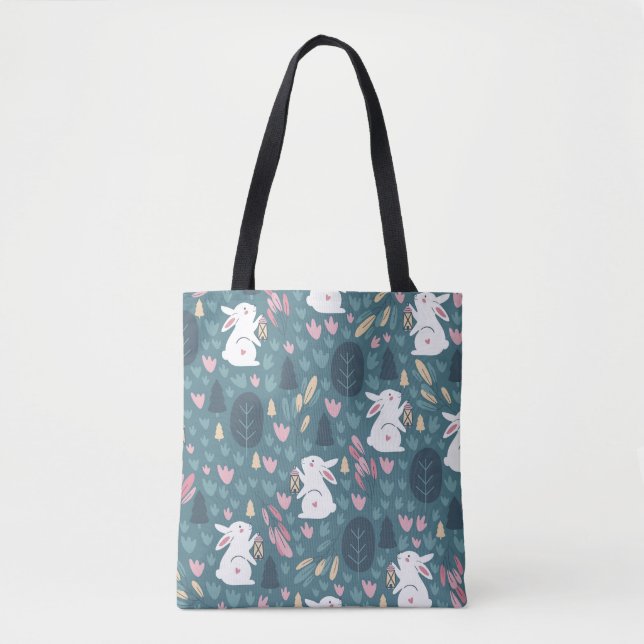 Cute rabbit: vintage seamless print. tote bag (Front)