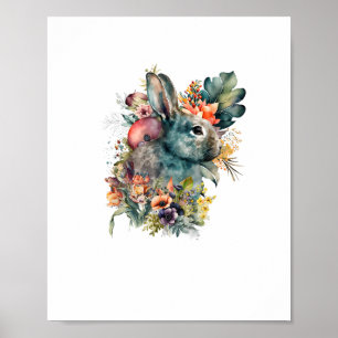 Cute Rabbit Watercolor with flower  Poster