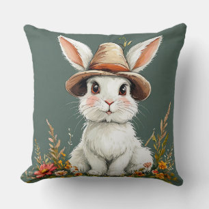 Cute Rabbit Wearing a Hat Cushion