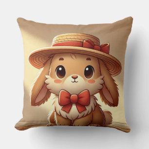 Cute Rabbit Wearing Straw Hat Cushion
