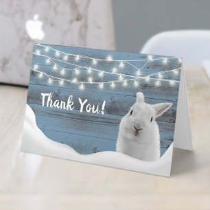 Cute Rabbit Winter Bunny Dusty Blue Thank You Card