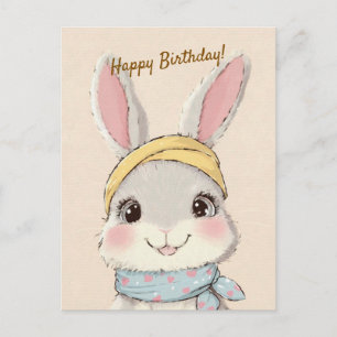 Cute Rabbit with Bandana Kids Birthday Invitation Postcard