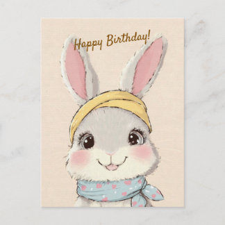 Cute Rabbit with Bandana Kids Birthday Invitation Postcard