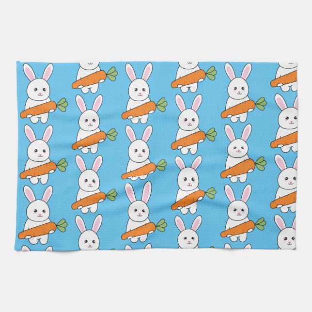cute rabbit with carrot tea towel (Horizontal)