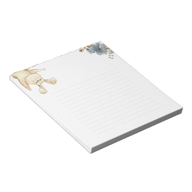 Cute Rabbit With Floral Botanical Flowers Notebook Notepad (Angled)