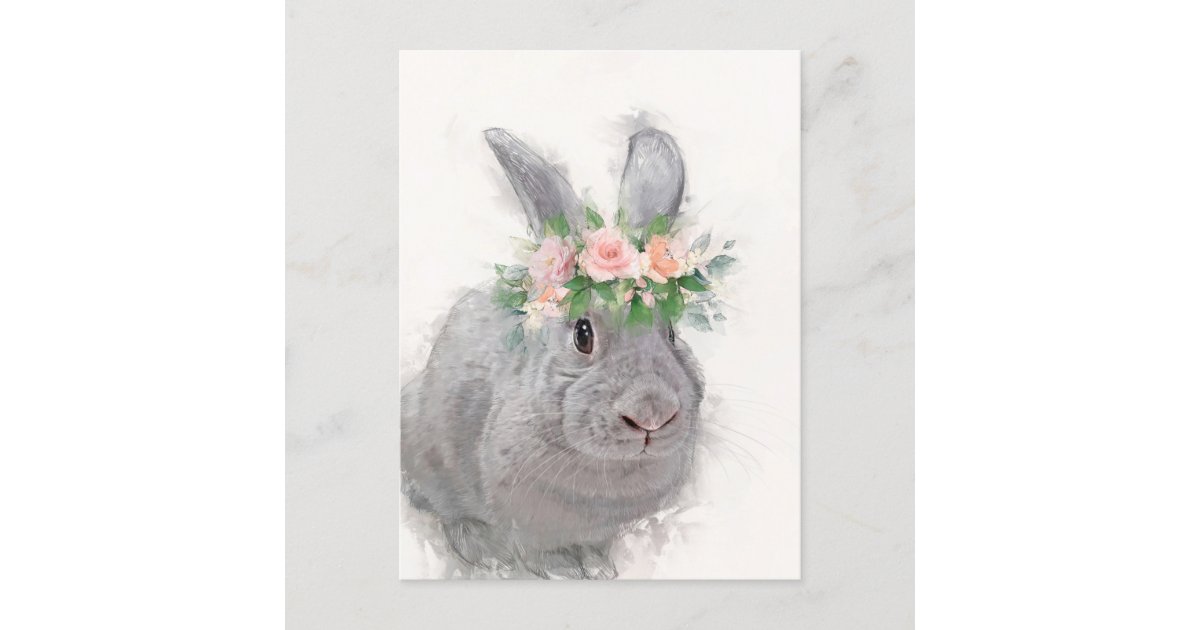 Cute Rabbit with Flower Crown Portrait Postcard Zazzle
