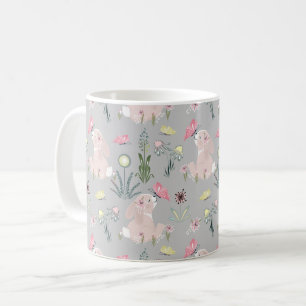 cute rabbit with flowers and butterflies coffee mug