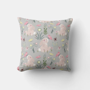 cute rabbit with flowers and butterflies cushion