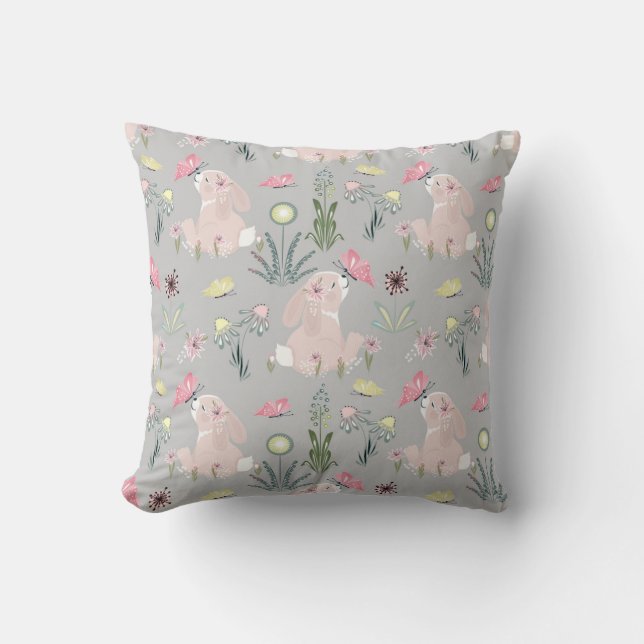 cute rabbit with flowers and butterflies cushion (Front)