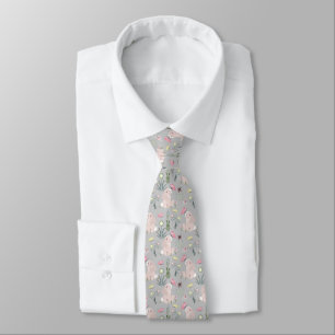 cute rabbit with flowers and butterflies tie