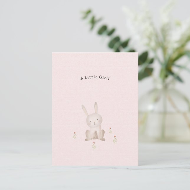 Cute Rabbit With Flowers Baby Girl Daughter Postcard (Standing Front)